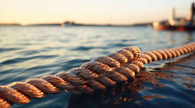 Photo photo gros plan des fils du navire avec la mer