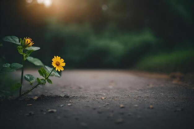 une photo en gros plan d'une fleur poussant dans une route