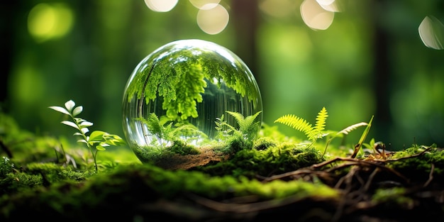 La photo en gros plan d'un globe de verre niché dans une forêt verdoyante