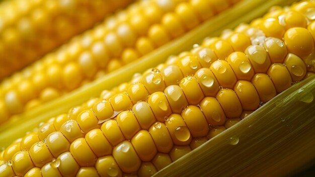 Une photo d'un gros plan de grains de maïs mûrs sur la couve