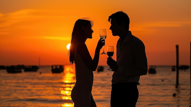 Une photo en gros plan d'un jeune couple amoureux lors d'un rendez-vous sur la plage au coucher du soleil