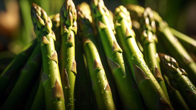 Une photo d'un gros plan de lances d'asperges fraîches