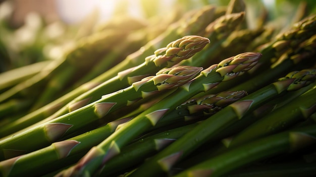 Une photo d'un gros plan de lances d'asperges fraîches