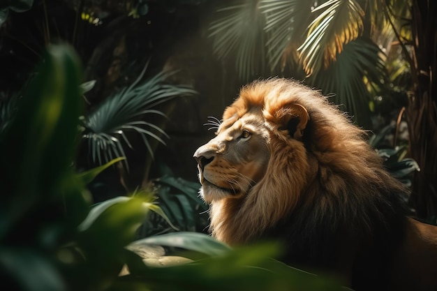 Photo en gros plan d'un lion dans la forêt