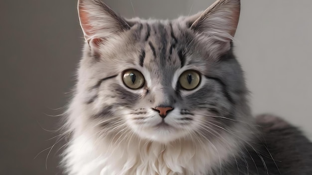 Une photo en gros plan d'un mignon chat gris isolé sur un fond blanc