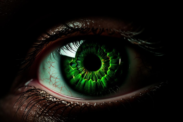 Une photo en gros plan de l'œil vert