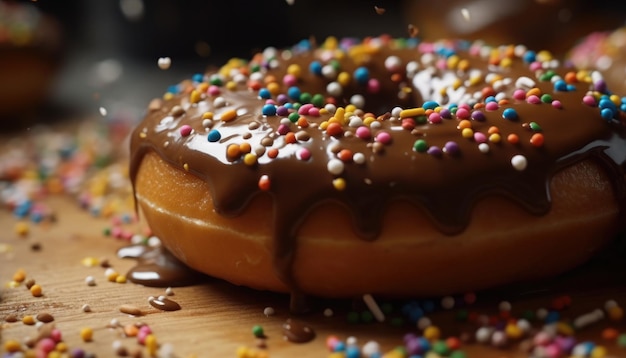 Une photo en gros plan des pépites sur le dessus du beignet AI générative