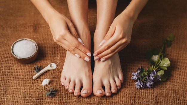 Une photo en gros plan d'un pied féminin au salon de spa lors d'une procédure de pédicure