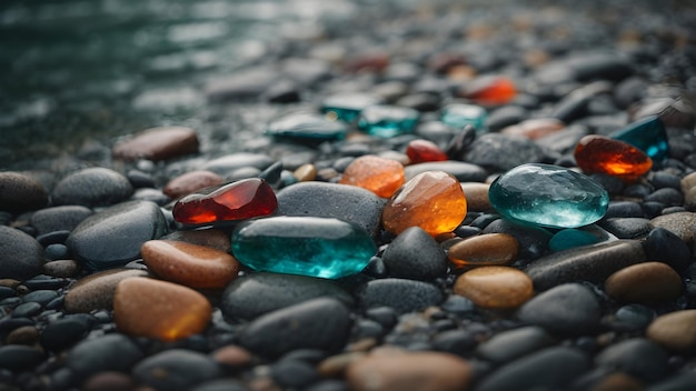 Photo d'un gros plan de pierre multicolore sur une plage maritime