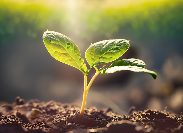 Photo en gros plan d'une plante de soja dans un champ agricole cultivé Plante poussant au soleil poussant des pousses AgroxA