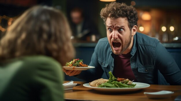 Photo en gros plan Réaction du client aux cheveux présents dans les aliments