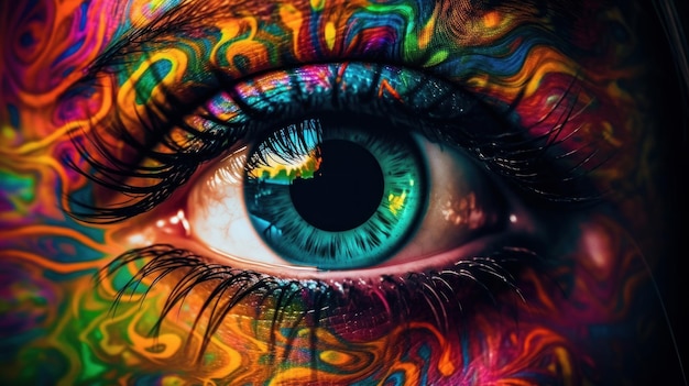 Photo en gros plan des yeux de kaléidoscope IA générative psychédélique