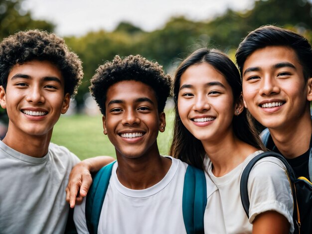 photo d'un groupe d'adolescents fraîchement étudiants à l'université générative AI