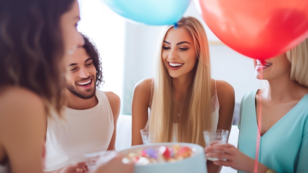 Photo d'un groupe d'amis faisant la fête à la maison