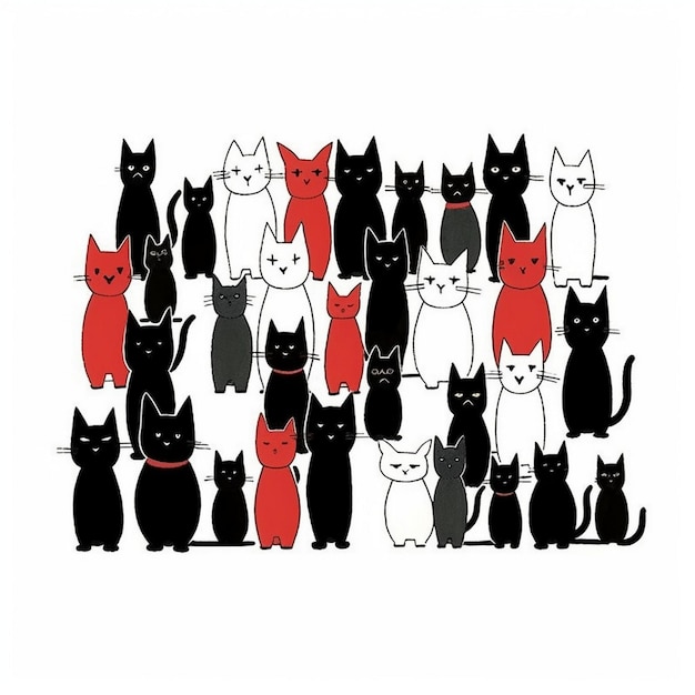 une photo d'un groupe de chats avec un collier rouge et un noir et blanc qui dit " le rouge ".