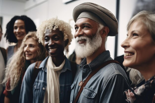 Photo photo d'un groupe diversifié d'amis lors d'une exposition