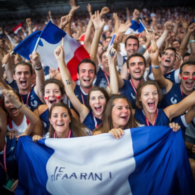 Photo photo d'un groupe de fans heureux france france applaudissent la victoire de leur équipe
