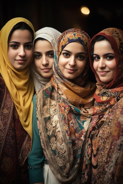 Photo d'un groupe de femmes musulmanes portant un foulard créé avec une IA générative