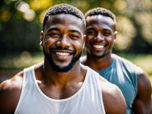 photo d'un groupe heureux homme fort noir IA générative