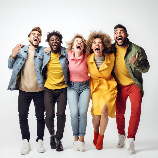 Photo photo groupe heureux de personnes multi-raciales adolescents joyeux isolés sur blanc