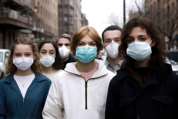 Photo d'un groupe de jeunes militants portant des masques en solidarité avec les personnes touchées par la grippe porcine