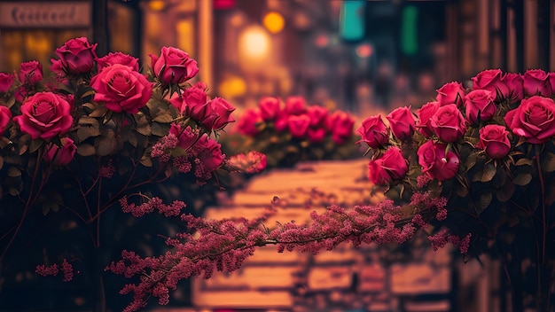 Photo d'un groupe de rose dans la rue ai générative