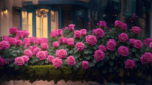 Photo d'un groupe de roses devant la maison ai générative