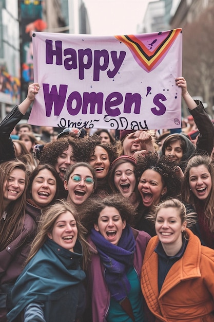 une photo de groupe vibrante de femmes diverses célébrant la fête de la femme