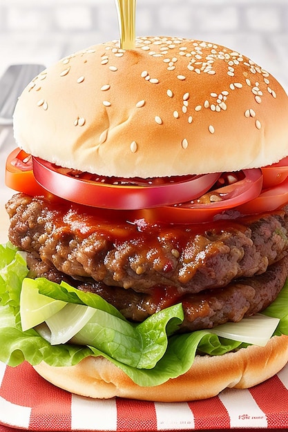 Photo hamburger américain avec drapeau américain