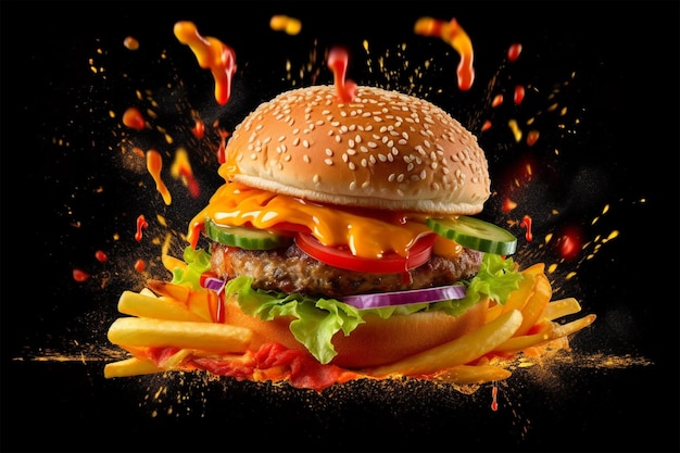 Photo d'un hamburger avec beaucoup de sauce dessus