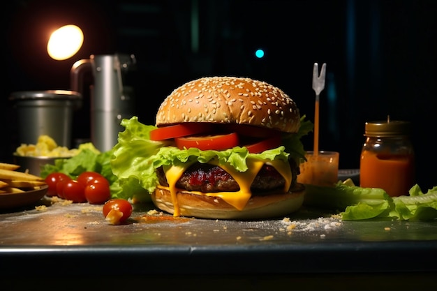 photo d'un hamburger avec des frites