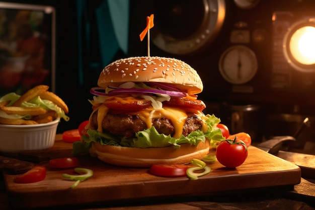 photo d'un hamburger avec des frites