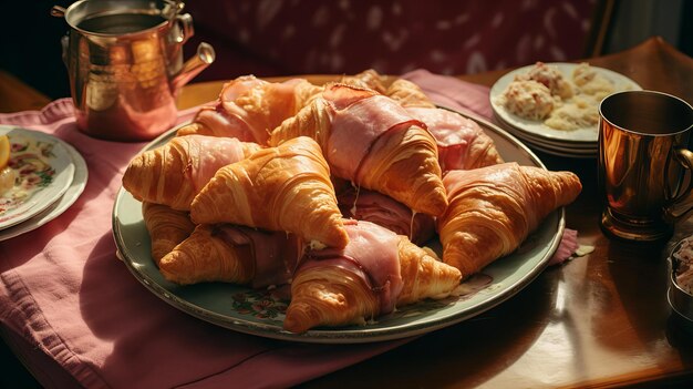 Photo une photo de haut en bas d'un croissant sur une assiette