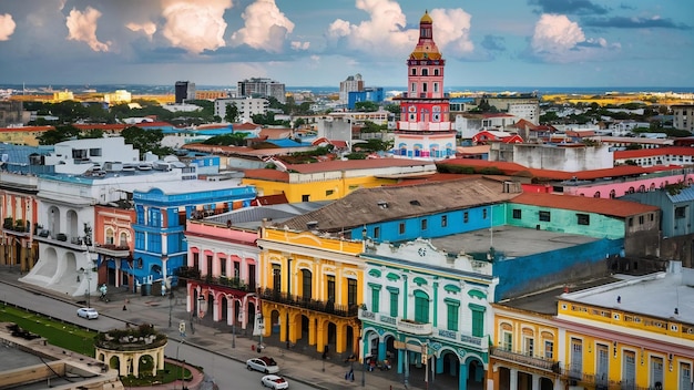 Photo une photo haute angle d'un paysage urbain avec des bâtiments historiques colorés à cuba