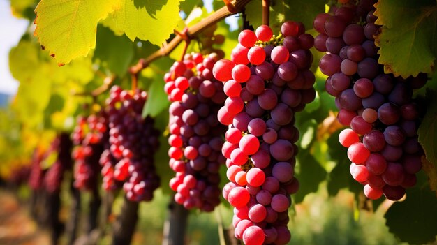 Une photo de haute qualité détaille une rangée de vignes avec des grappes mûres