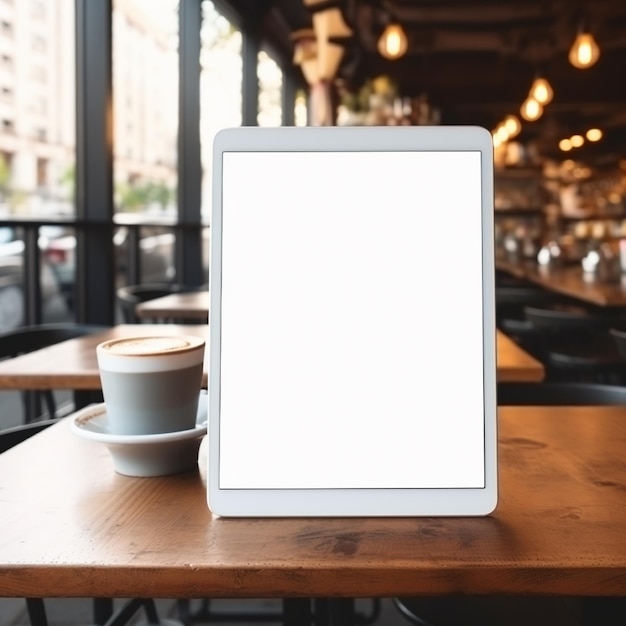 Photo de haute qualité d'une grande tablette avec écran vide sur la table, parfaite pour créer un aperçu de la maquette