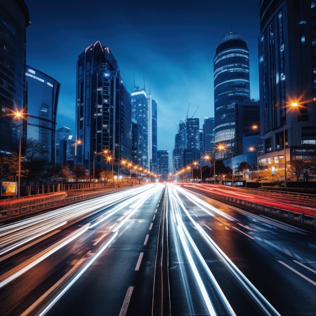 photo de haute qualité, une photo longue exposition d'une route très fréquentée de la ville la nuit