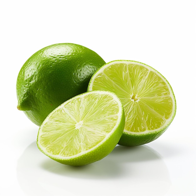 Photo haute résolution de citrons verts sur fond blanc