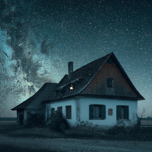 Une photo HD d'une ancienne ferme avec un ciel étoilé