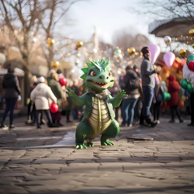 Photo photo heureux bébé dragon vert noël génératif ai