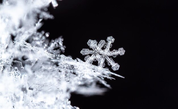 photo d'hiver de flocons de neige dans la neige