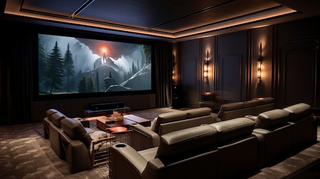 photo d'un home cinéma avec un écran de projecteur