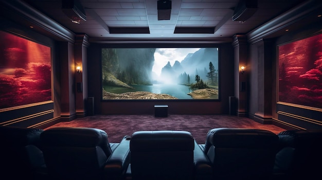 photo d'un home cinéma avec un écran de projecteur