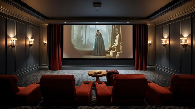 Une photo d'un home cinéma personnalisé bien conçu