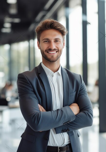 Photo photo d'un homme d'affaires portant un costume au bureau en arrière-plan