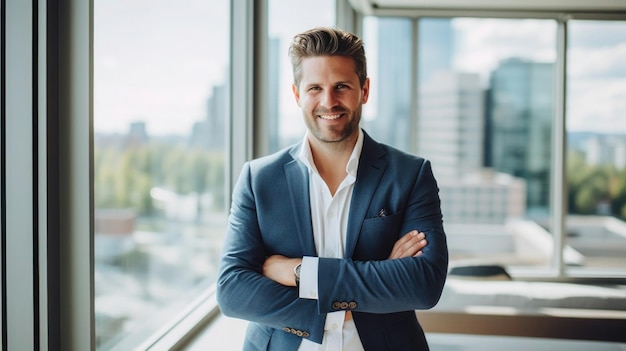 Une photo d'un homme d'affaires prospère dans un bureau moderne