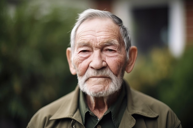Une photo d'un homme âgé debout à l'extérieur et regardant la caméra créée avec l'IA générative