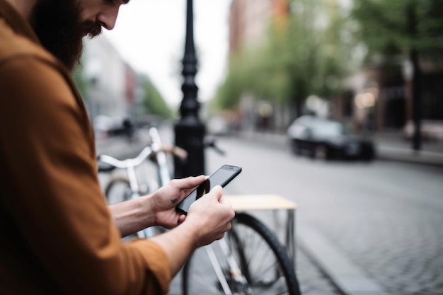 Photo d'un homme anonyme effectuant des paiements avec son smartphone créé avec une IA générative