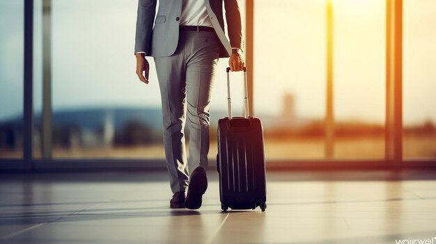 Photo photo d'un homme avec des bagages de voyage au terminal de l'aéroport