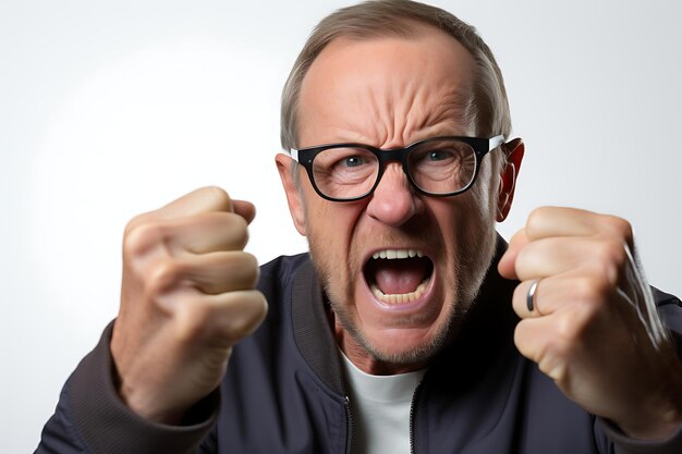 Photo d'un homme en colère sur un fond de studio blanc